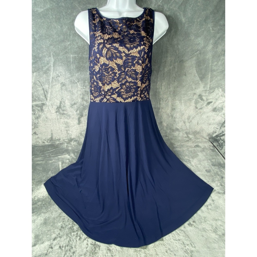 Roz & Ali Dress Womens Size 4 Navy Floral Formal Midi Sleeveless Fit & Flare